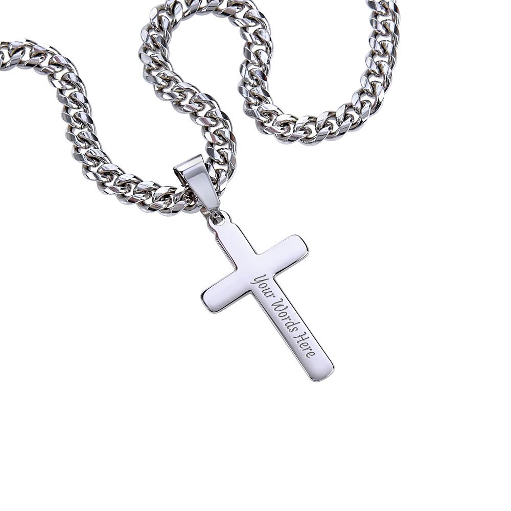 Personalized Steel Cross Necklace with Artisan Cross