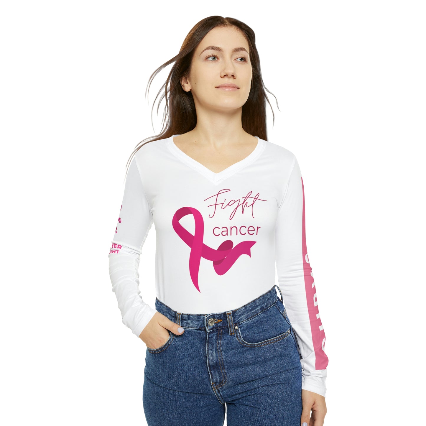 Cancer Awareness Long Sleeve V-neck Shirt