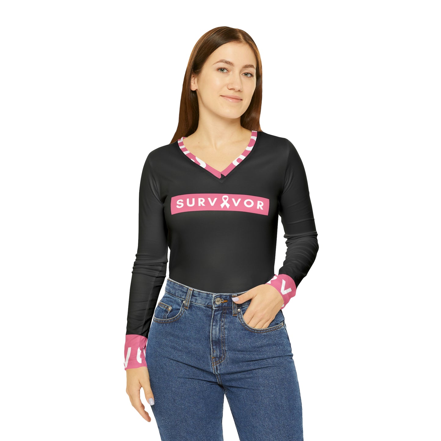 Cancer Awareness Long Sleeve V-neck Shirt