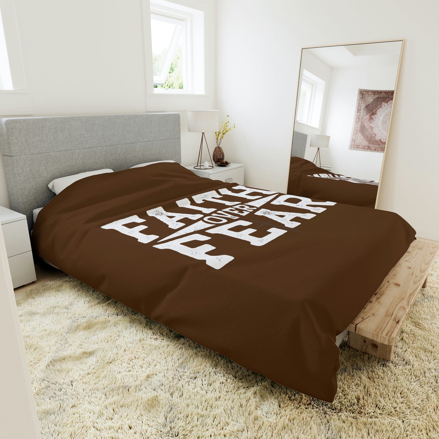 Faith over Fear Duvet Cover (Brown)