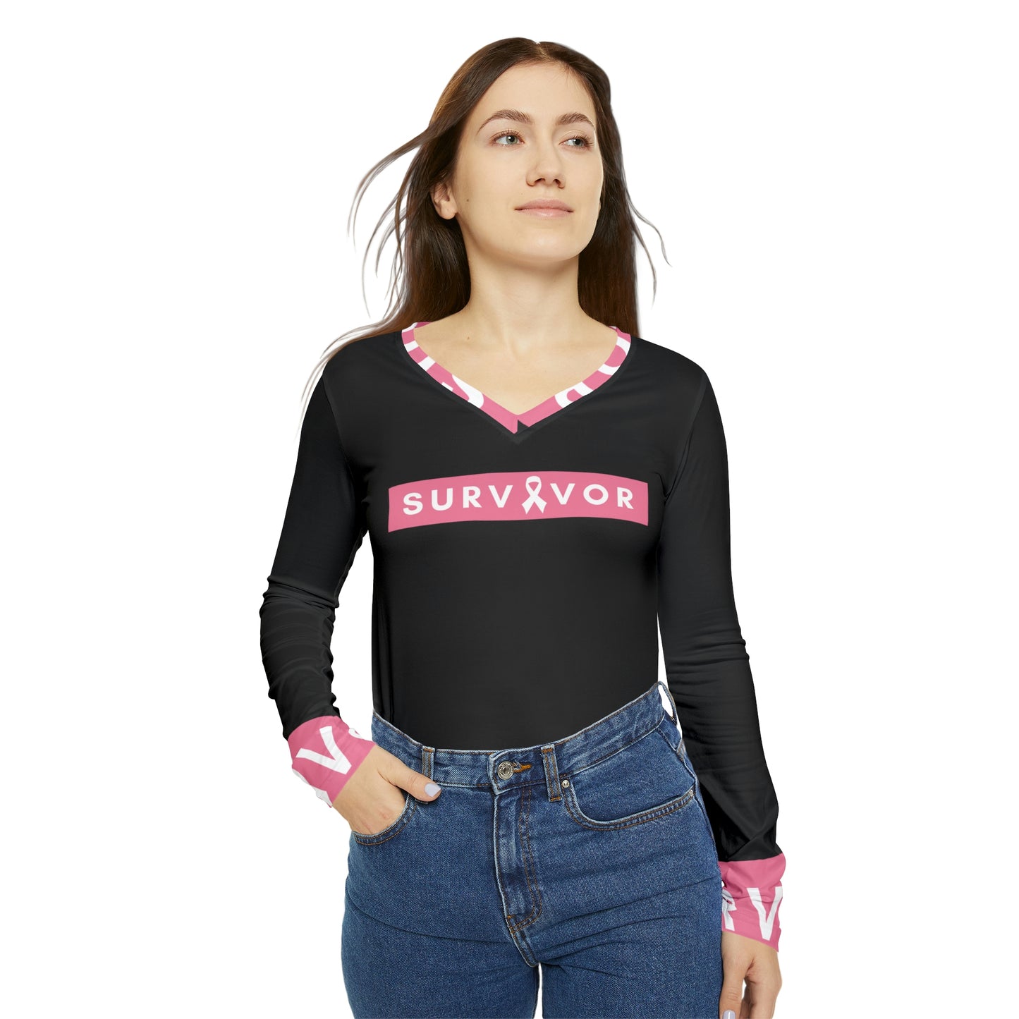 Cancer Awareness Long Sleeve V-neck Shirt