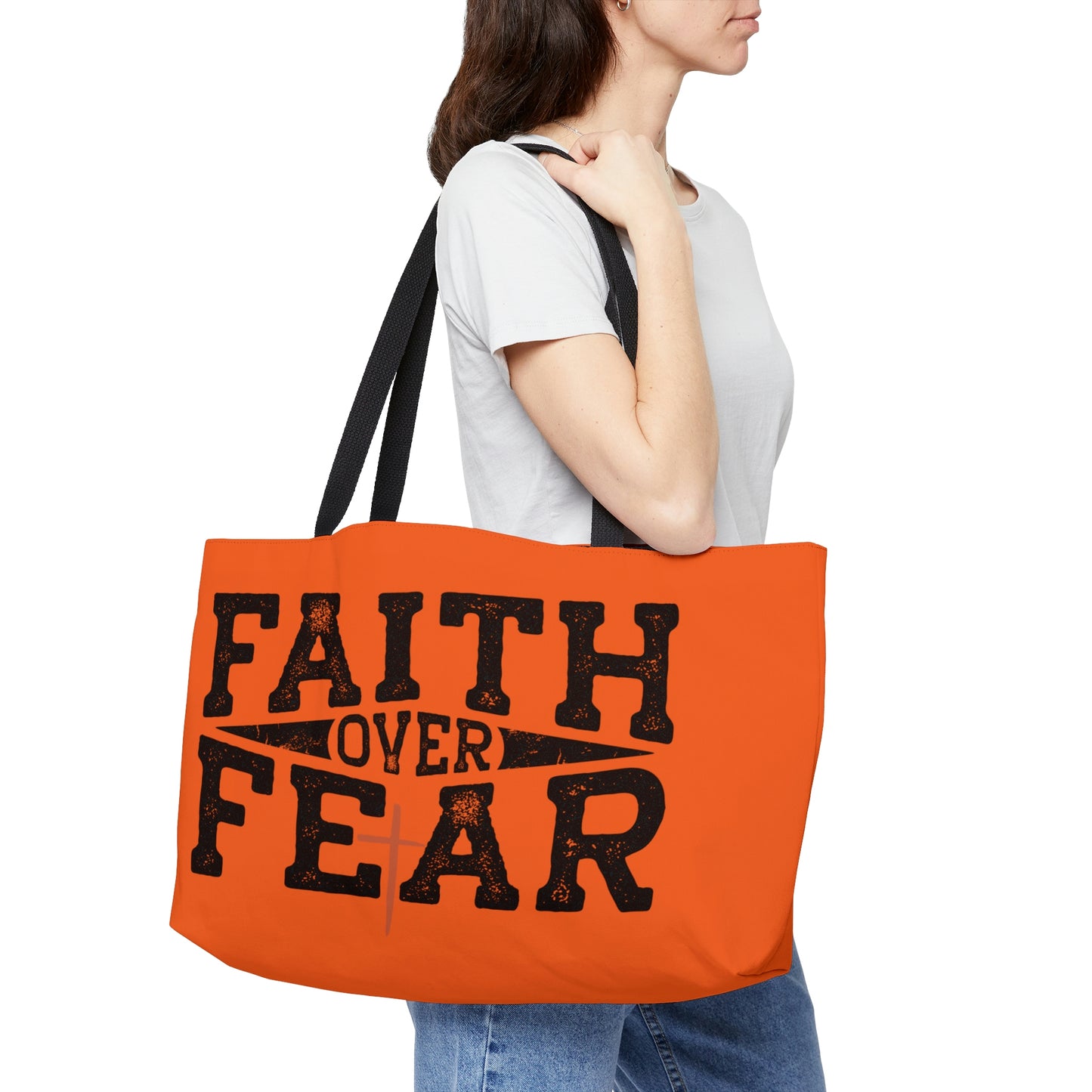 Faith over Fear Weekender Tote Bag (Orange/Black)