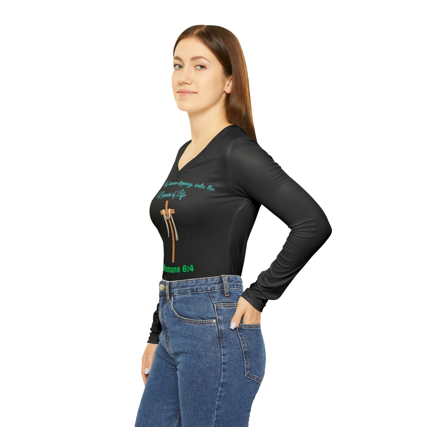 Women's Black Long Sleeve V-neck Shirt