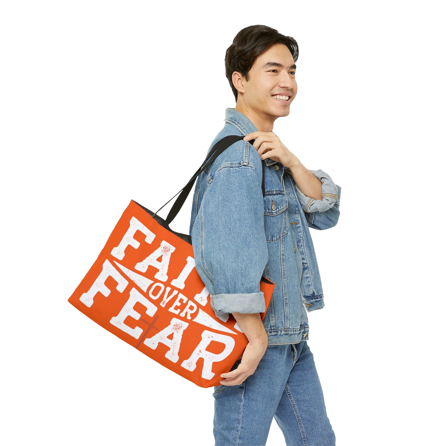 Faith over Fear Weekender Tote Bag (Orange/White)