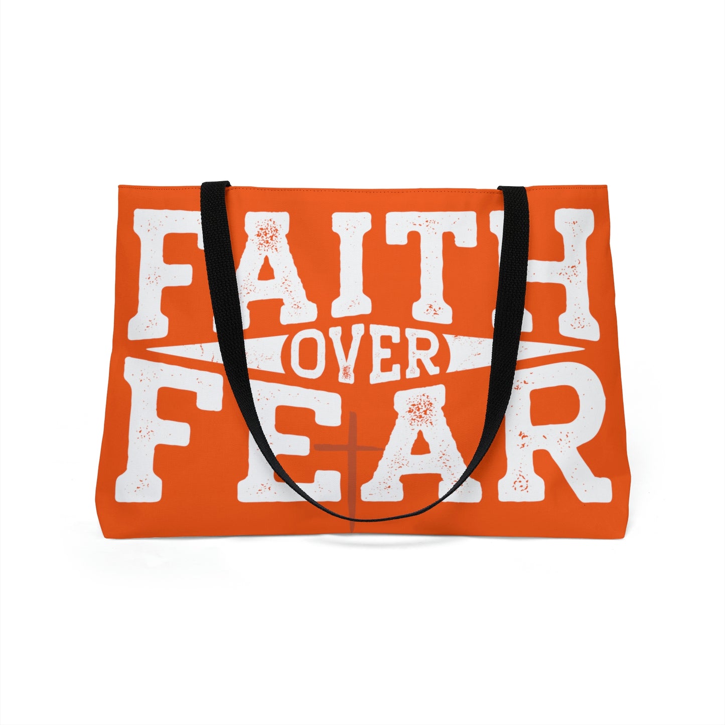 Faith over Fear Weekender Tote Bag (Orange/White)