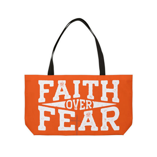 Faith over Fear Weekender Tote Bag (Orange/White)