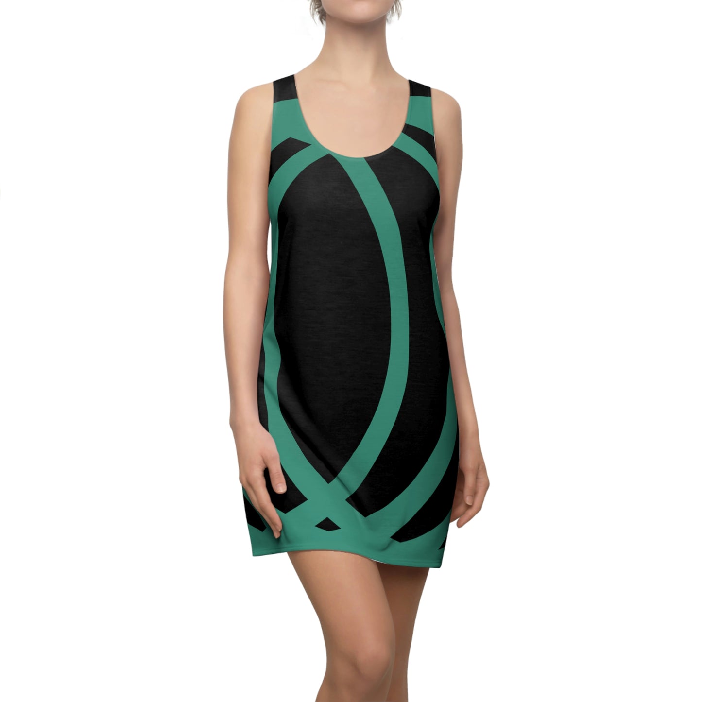 Summer Women's Cut & Sew Racerback Dress (Black/Green)