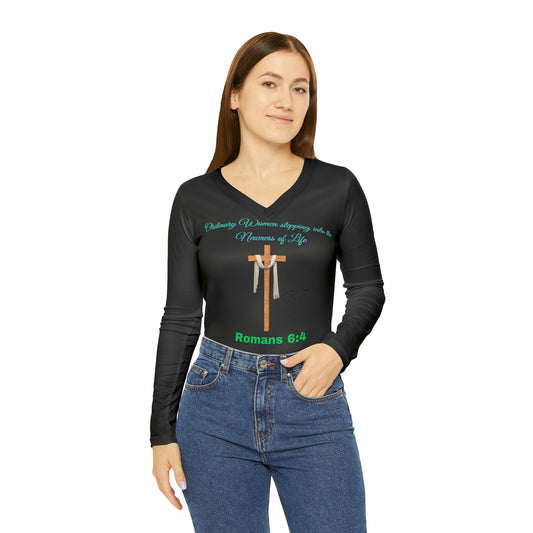 Women's Black Long Sleeve V-neck Shirt