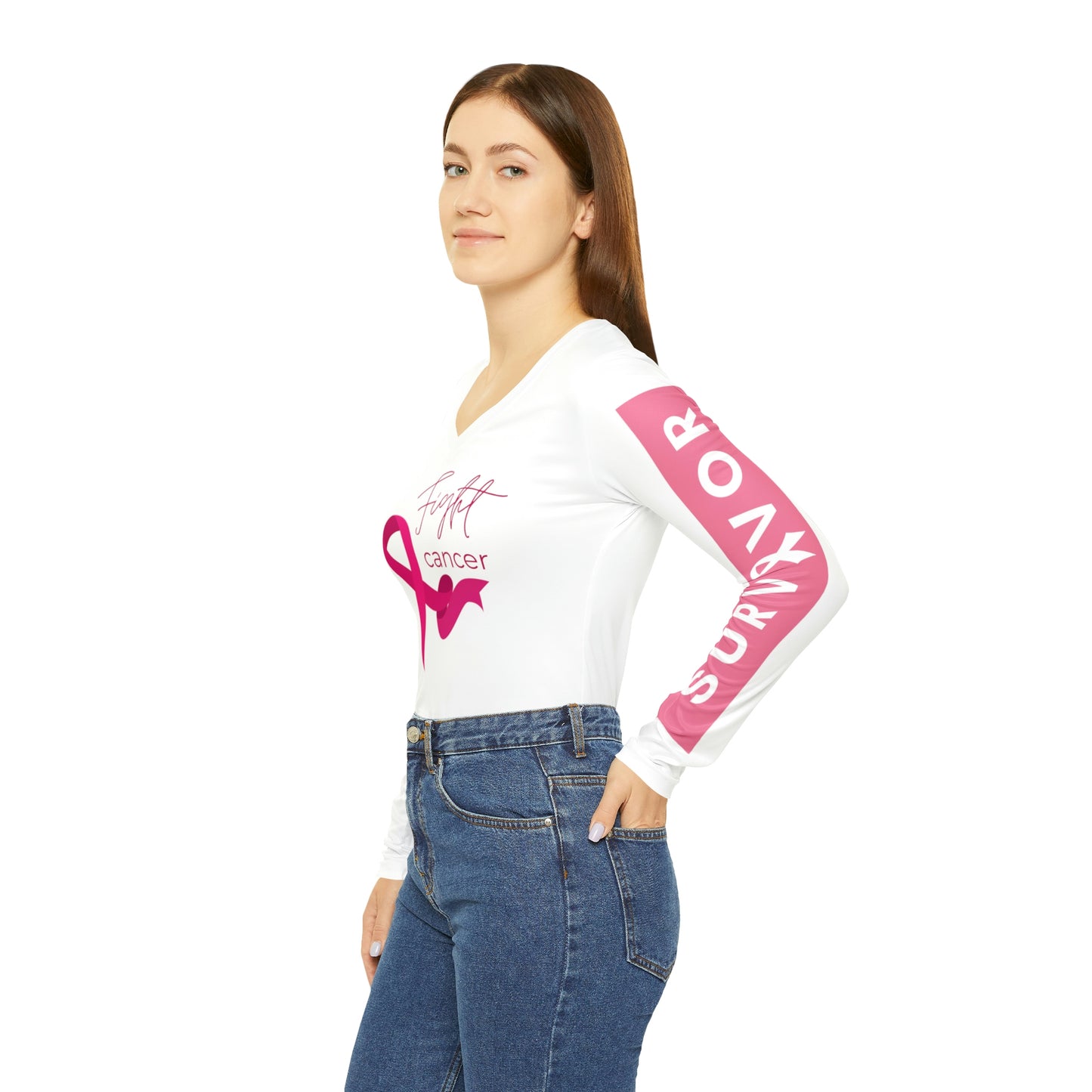 Cancer Awareness Long Sleeve V-neck Shirt