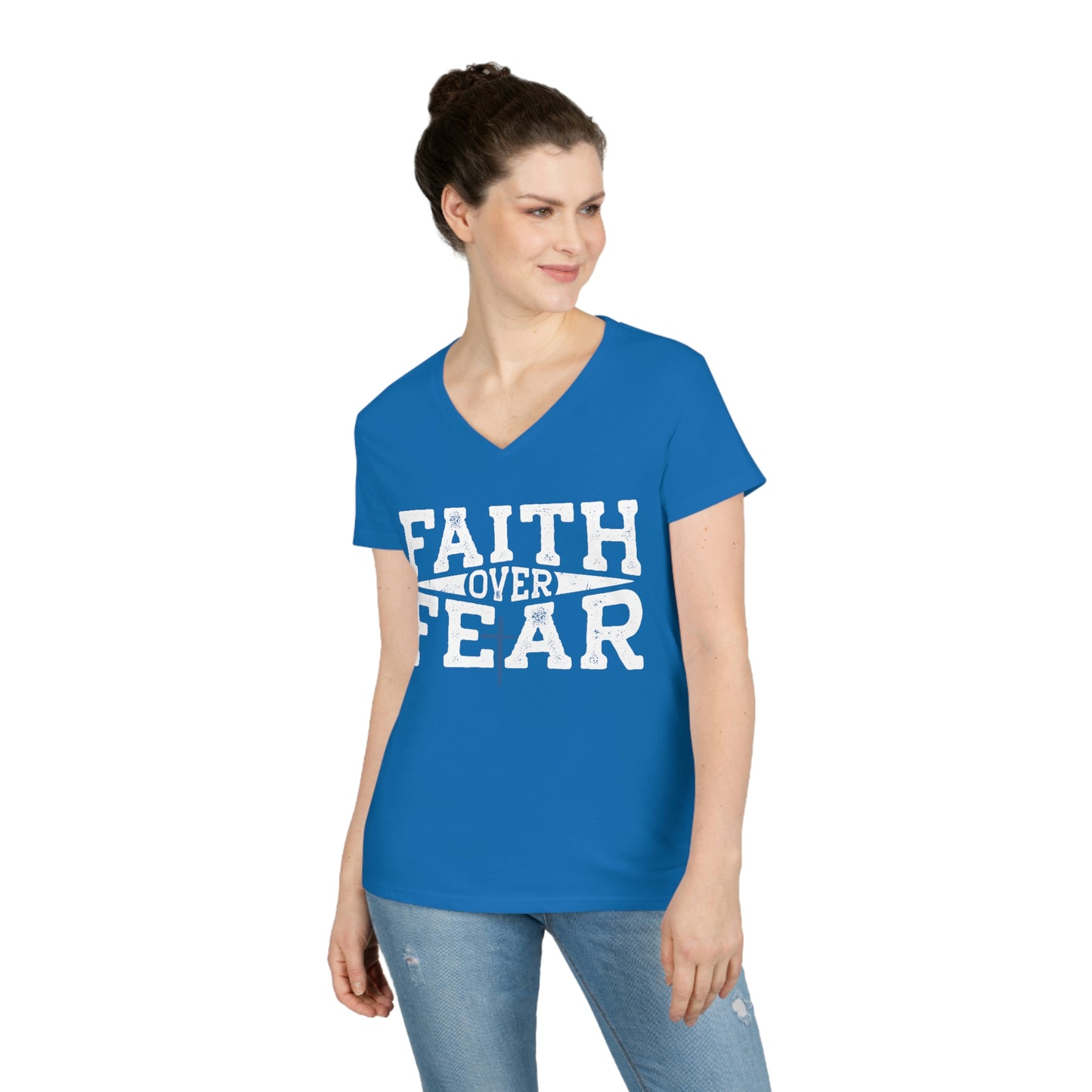 Ladies' V-Neck Faith over Fear T-Shirt