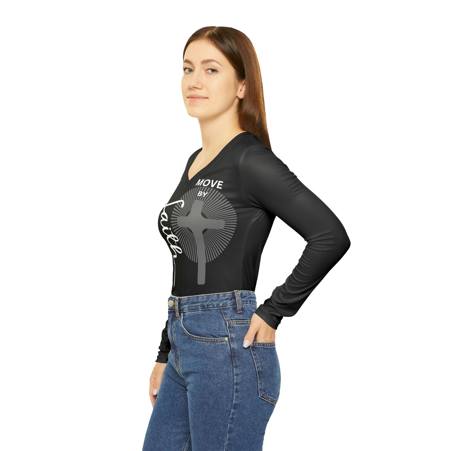 Women's Faith Black Long Sleeve V-neck Shirt