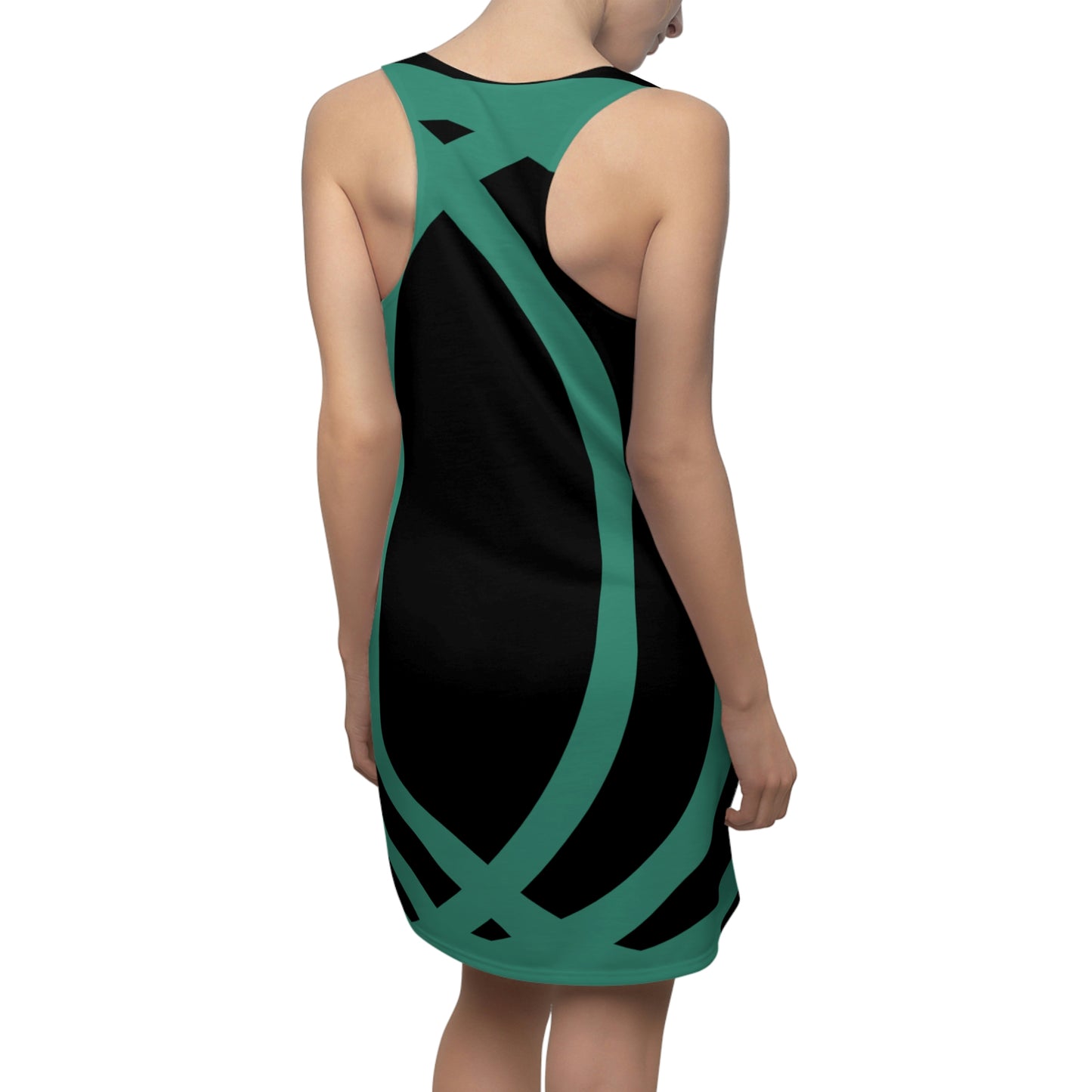 Summer Women's Cut & Sew Racerback Dress (Black/Green)