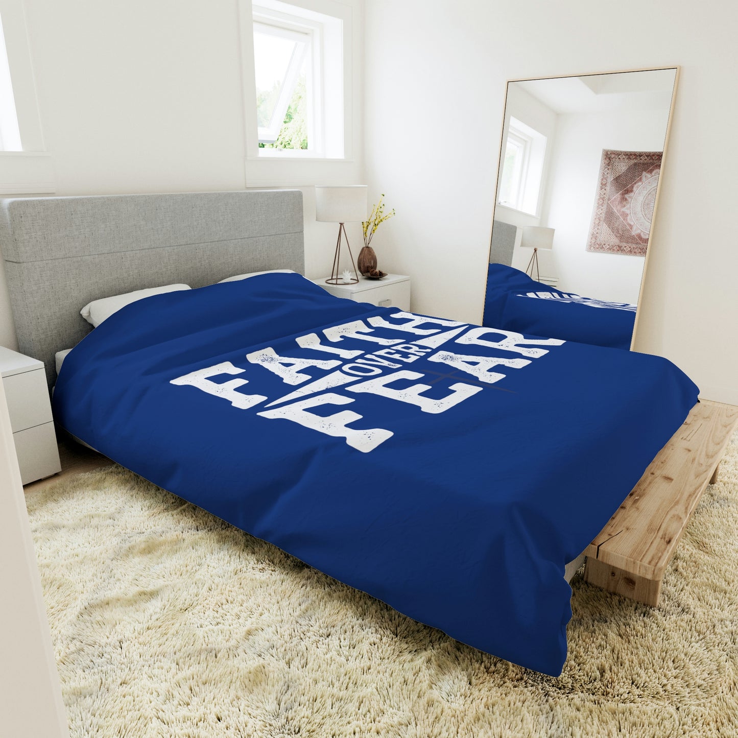 Faith over Fear Duvet Cover (Blue)