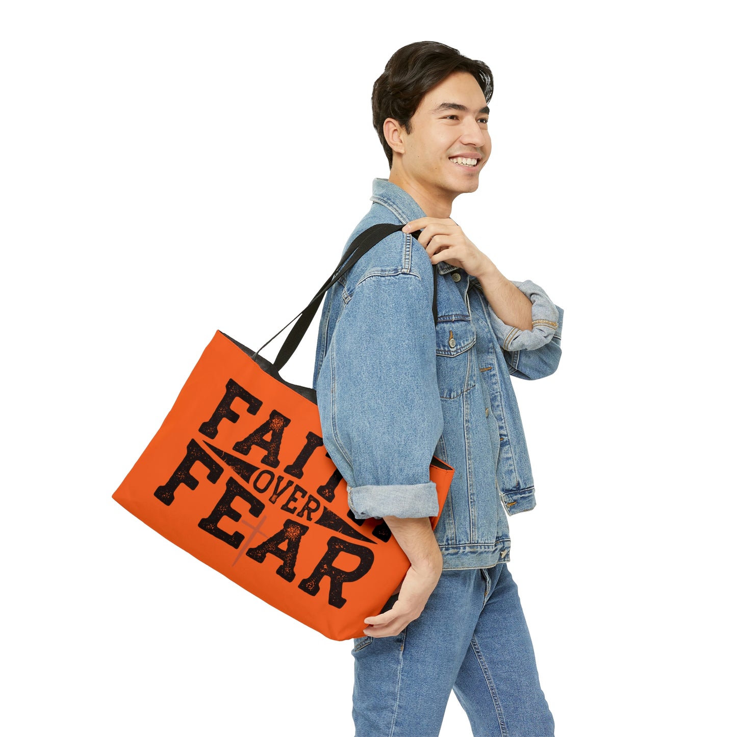 Faith over Fear Weekender Tote Bag (Orange/Black)