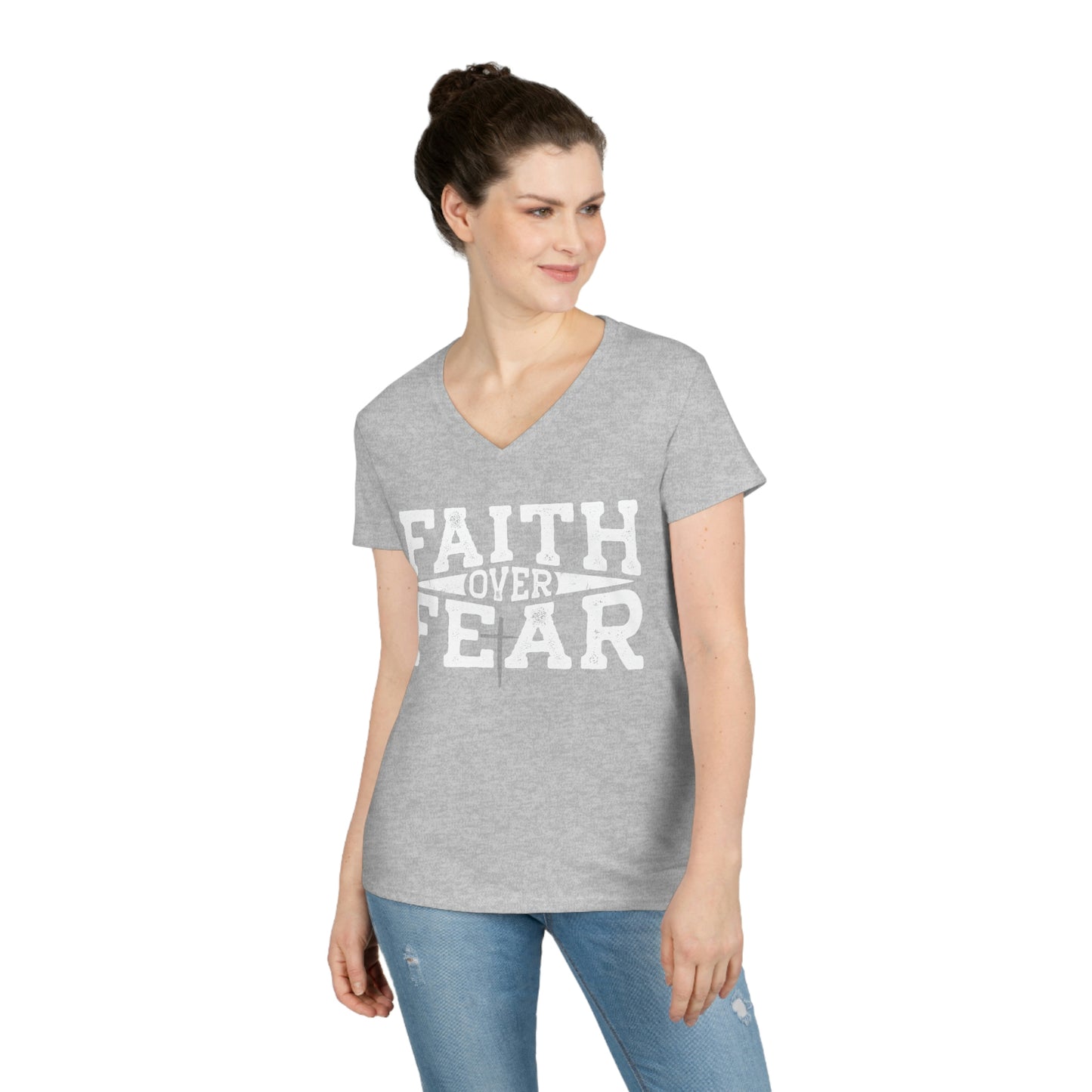 Ladies' V-Neck Faith over Fear T-Shirt