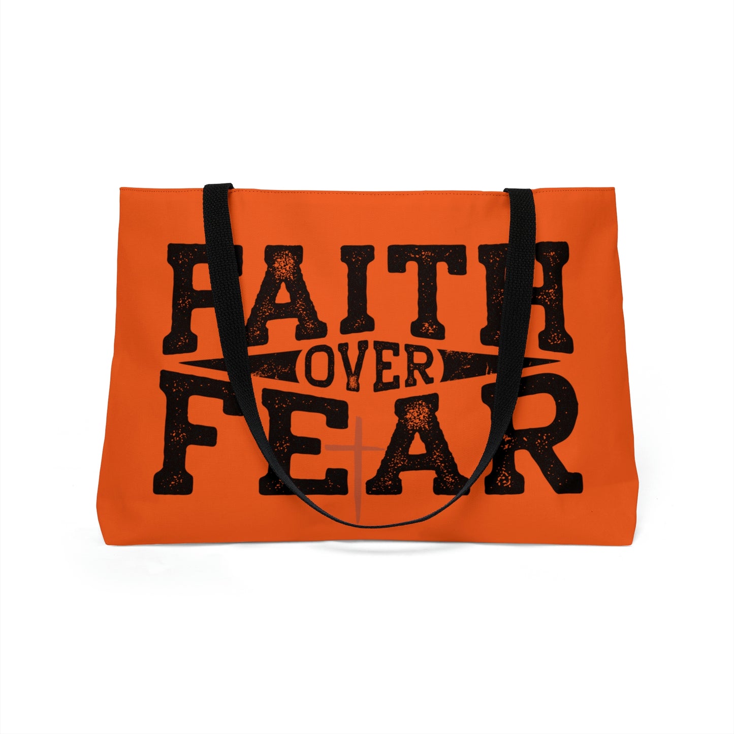 Faith over Fear Weekender Tote Bag (Orange/Black)