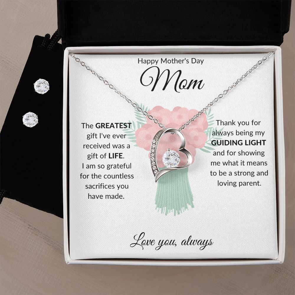 Forever Love Necklace + Clear CZ Earrings
