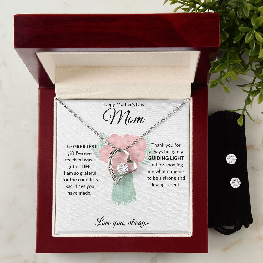 Forever Love Necklace + Clear CZ Earrings