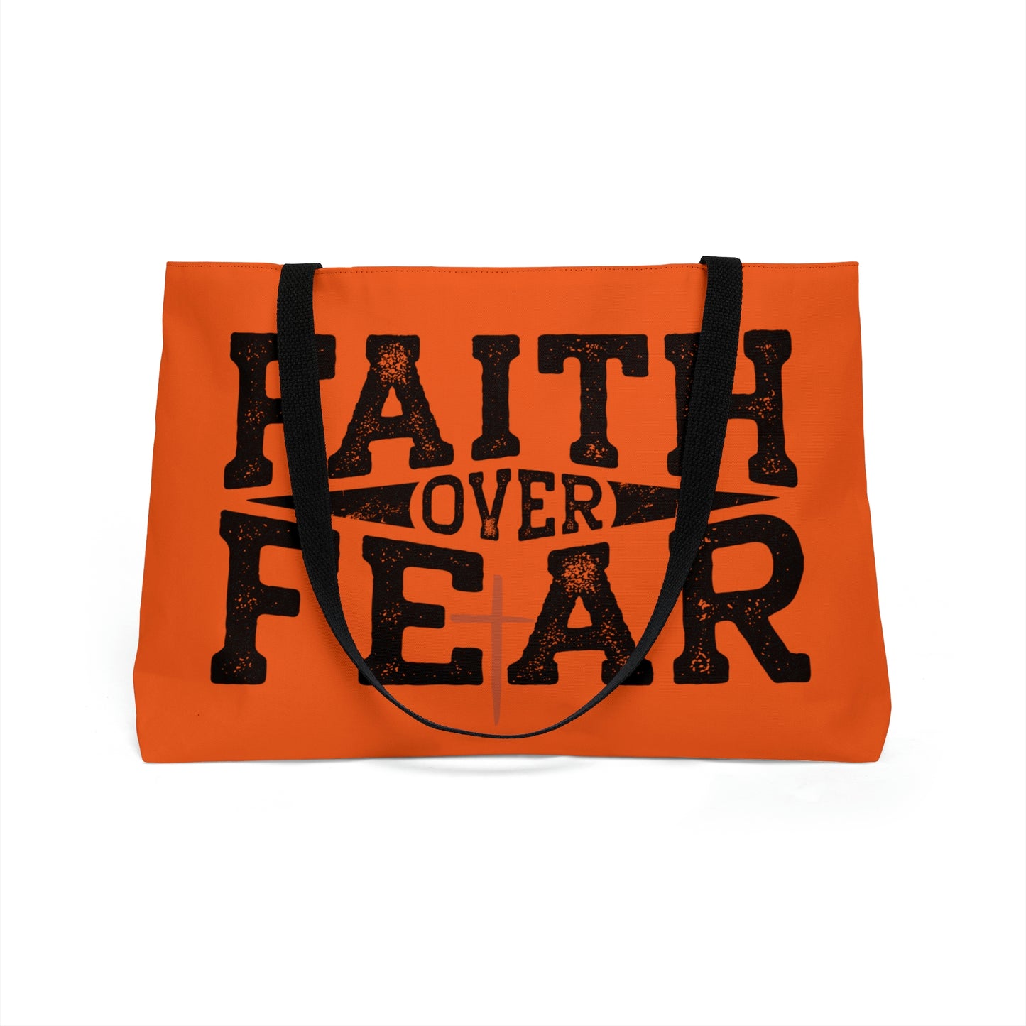 Faith over Fear Weekender Tote Bag (Orange/Black)