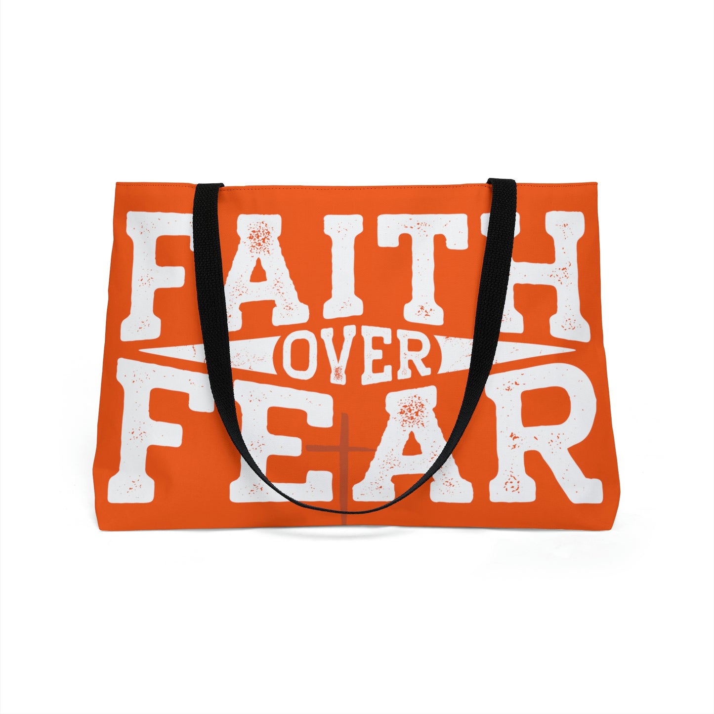 Faith over Fear Weekender Tote Bag (Orange/White)