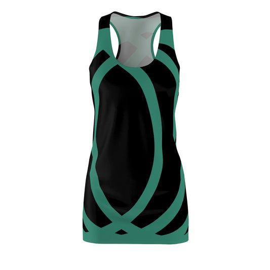 Summer Women's Cut & Sew Racerback Dress (Black/Green)