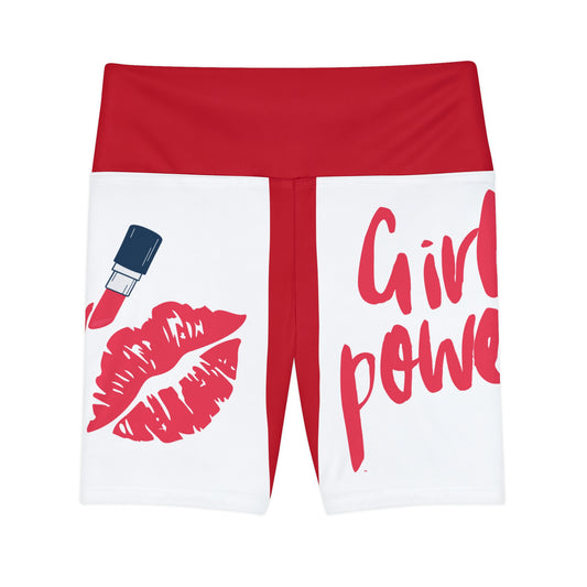 Women's Girl Power Workout Shorts (Red/White)