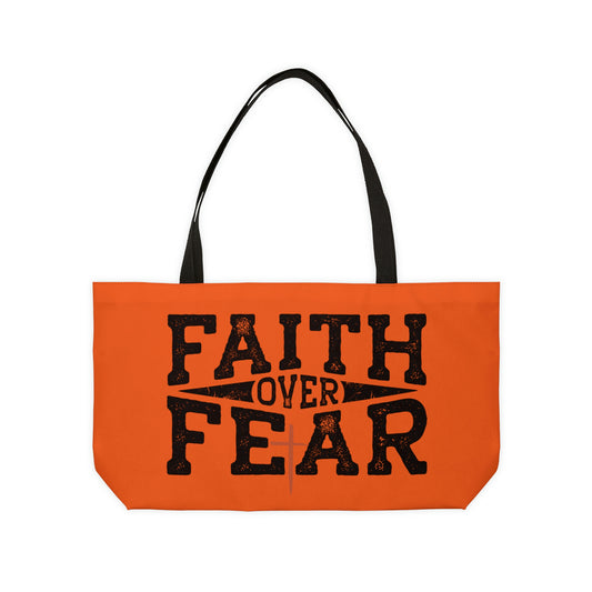 Faith over Fear Weekender Tote Bag (Orange/Black)