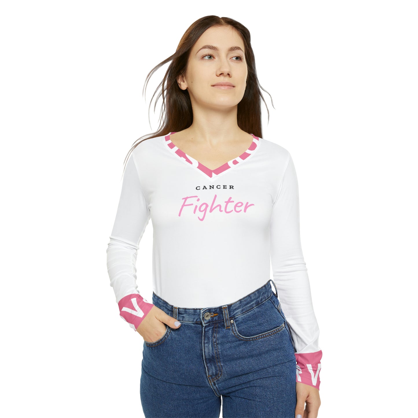 Cancer Awareness Long Sleeve V-neck Shirt