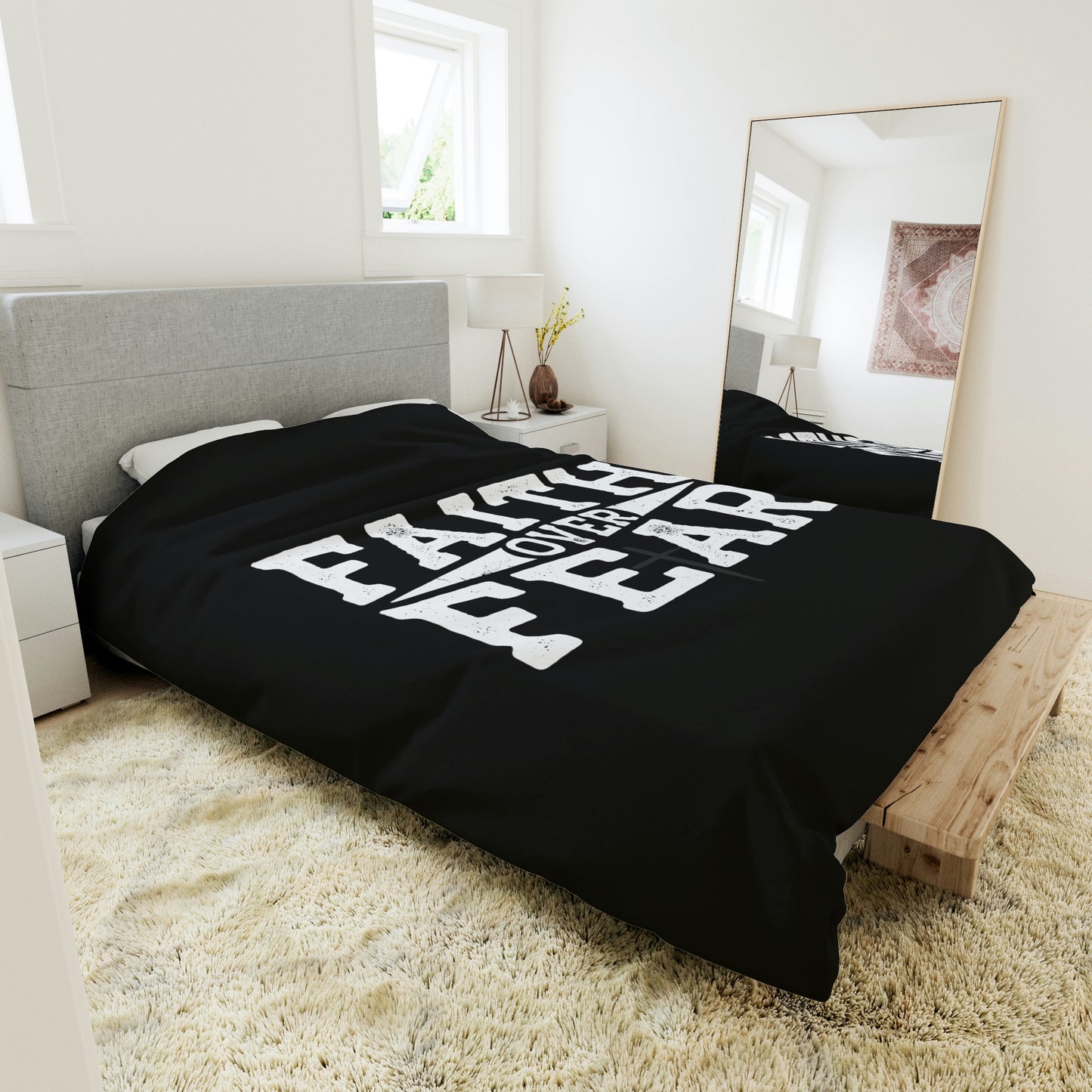 Faith over Fear Duvet Cover (Black)