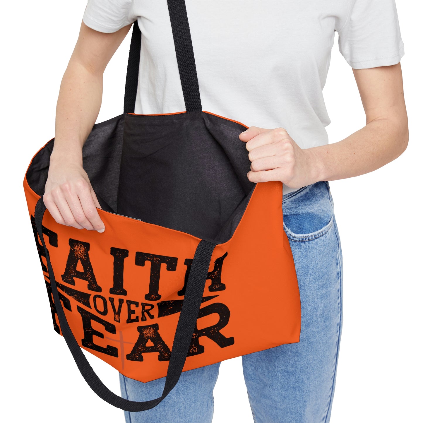 Faith over Fear Weekender Tote Bag (Orange/Black)